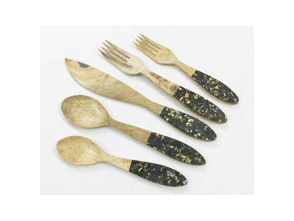Terrazzo and Wood Flatware S/5